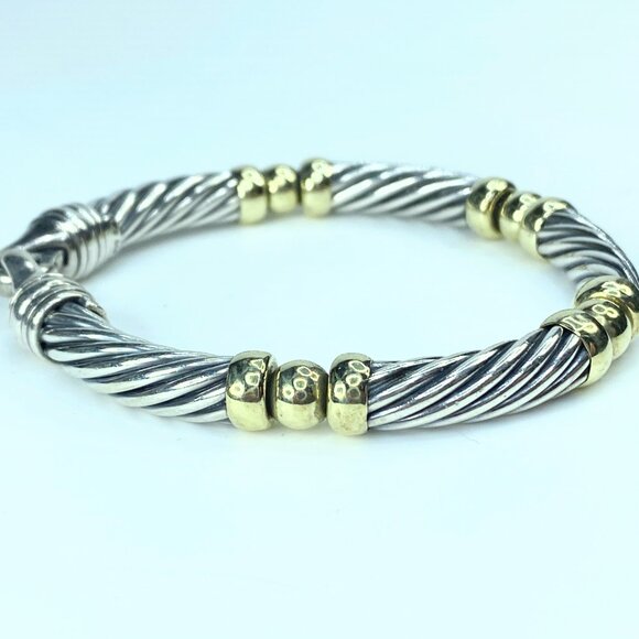 David Yurman Two-Tone Metro Cable Station Sterling 14K buckle bracelet JR9851 - Picture 2 of 8